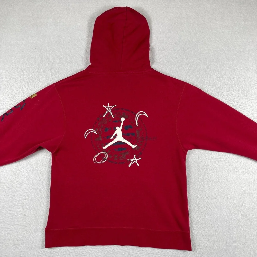Jordan Hoodie Mens Small Red Graphic‎ Jumpman Kanji Sleeve Print Pullover